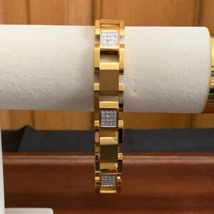 Gold plated stainless steel rhinestone bracelet